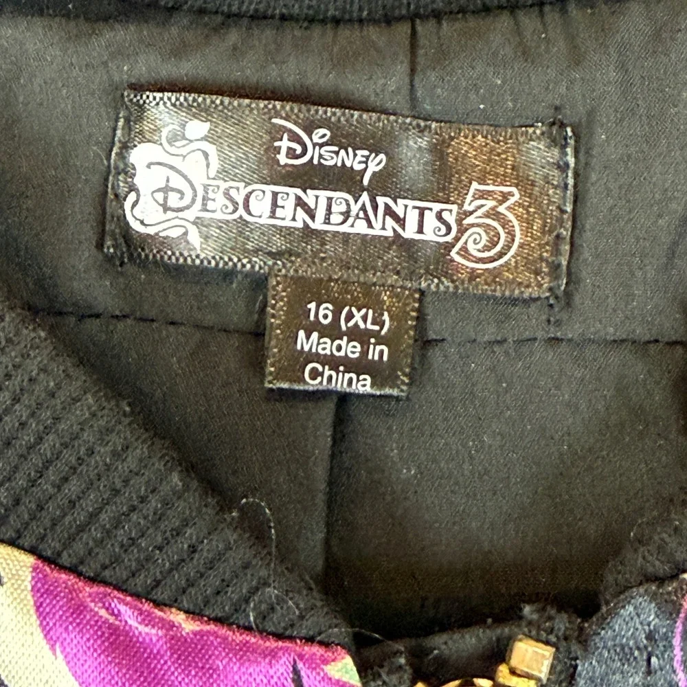 Disney Descendants 3 Bomber Jacket Kids Size 16 XL Black Neon Sequin Graphic Zip